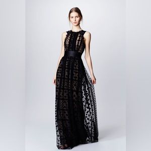 Marchesa Notte Embellished Sheer Panel Gown